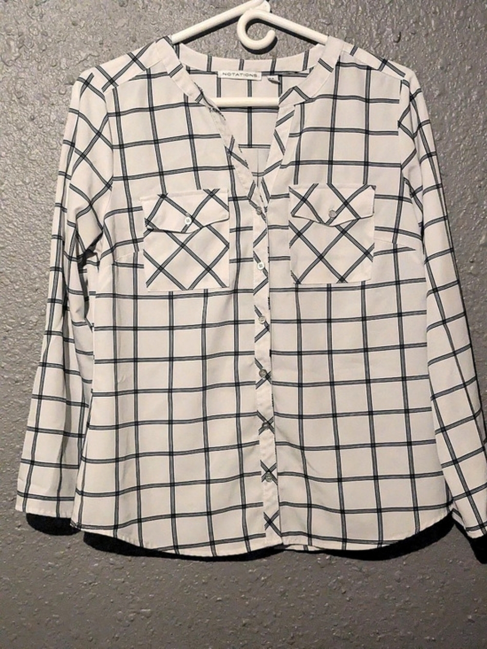 Notations Plaid Button Down Top in White & Black Size Small Like New